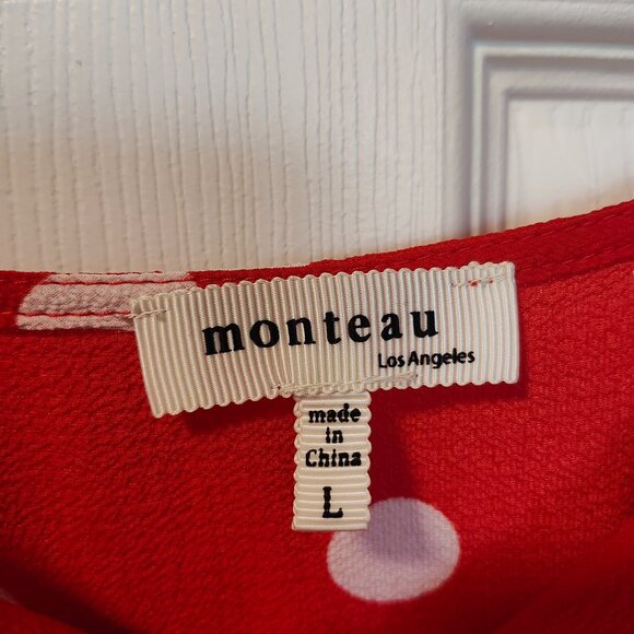 VGUC Monteau Los Angeles Women's Red & White Polka Dot Dress - Sz L - Picture 2 of 8